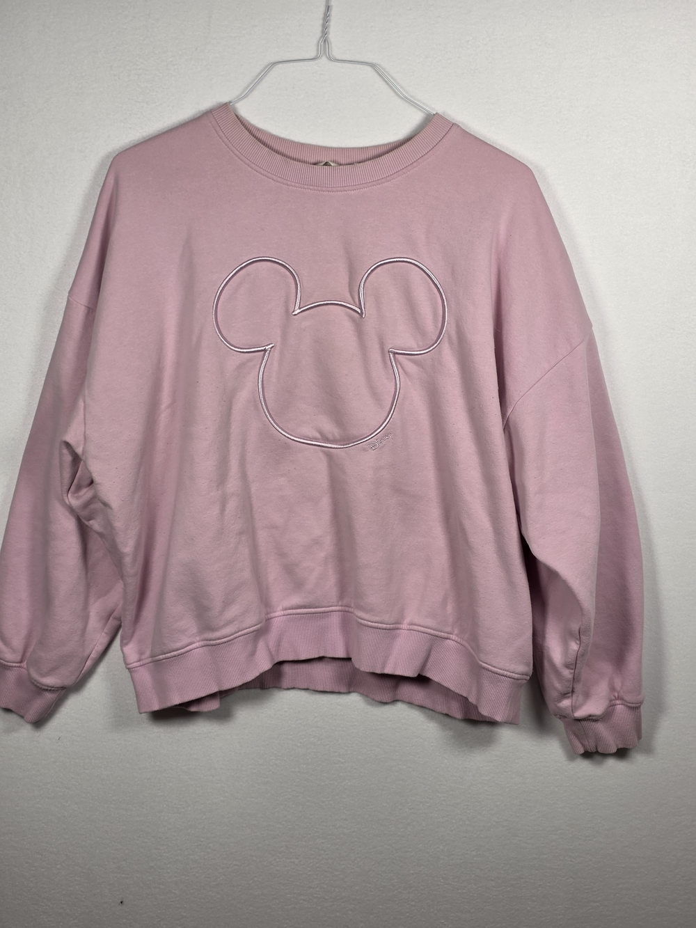 Disney x H&M Women's Large Pink Mickey Mouse Embroidered Sweatshirt Pullover